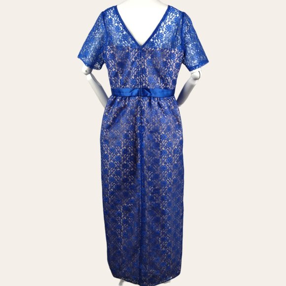 Vintage 1960s Sapphire Lace Cocktail Dress MOD MCM Hostess Dress Jewel Blue Maxi - Picture 7 of 11